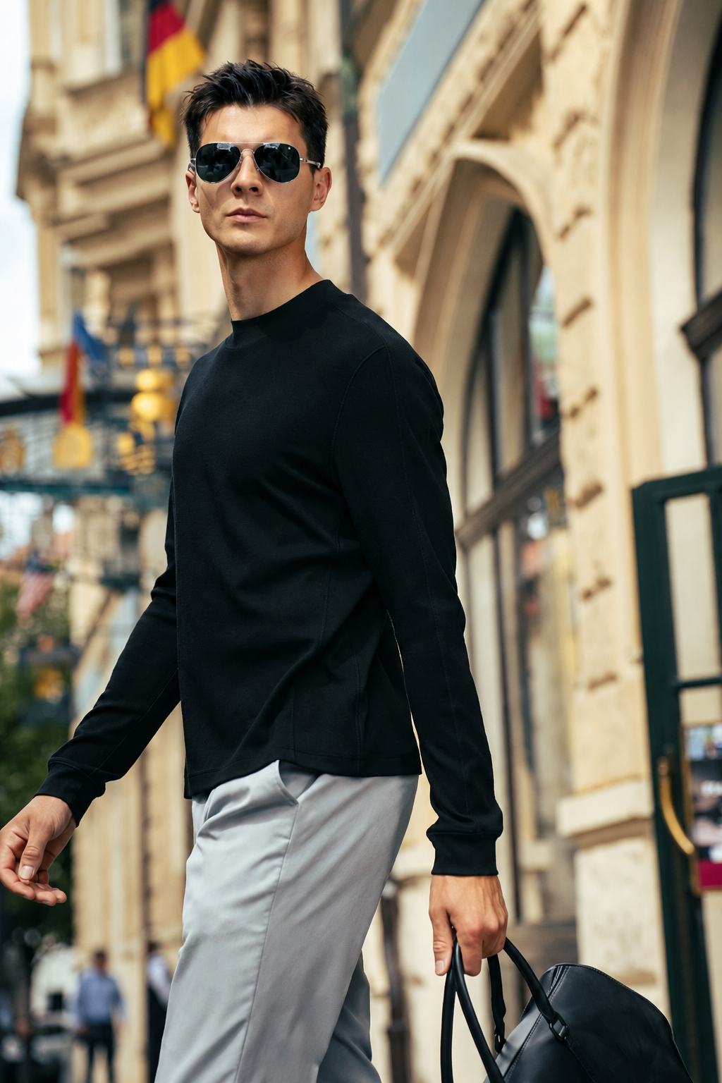 Slim Mock Neck Solid Wool Long Sleeve Knit Pullover