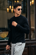Slim Mock Neck Solid Wool Long Sleeve Knit Pullover