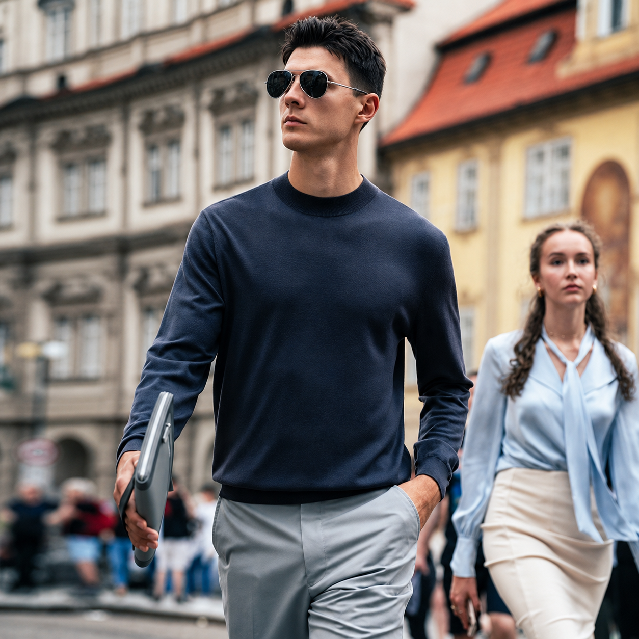 Smooth Fine Wool Crew Neck Daily Commute Shirt