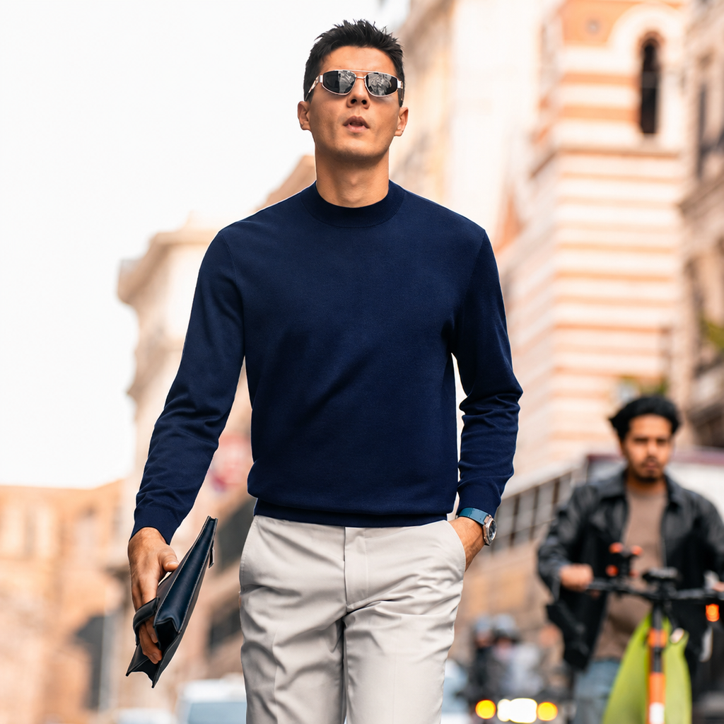 Smooth Fine Wool Crew Neck Daily Commute Shirt