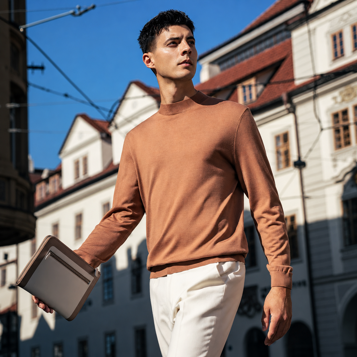 Smooth Fine Wool Crew Neck Daily Commute Shirt