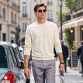 Pull col montant 100 % laine mérinos pour homme | Tricot doux de qualité supérieure