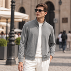 Boeveme Elevated Essentials Lightweight Modal Cotton Full-Zip Jacket – Soft Stretch Stand Collar Refined Casual Outerwear