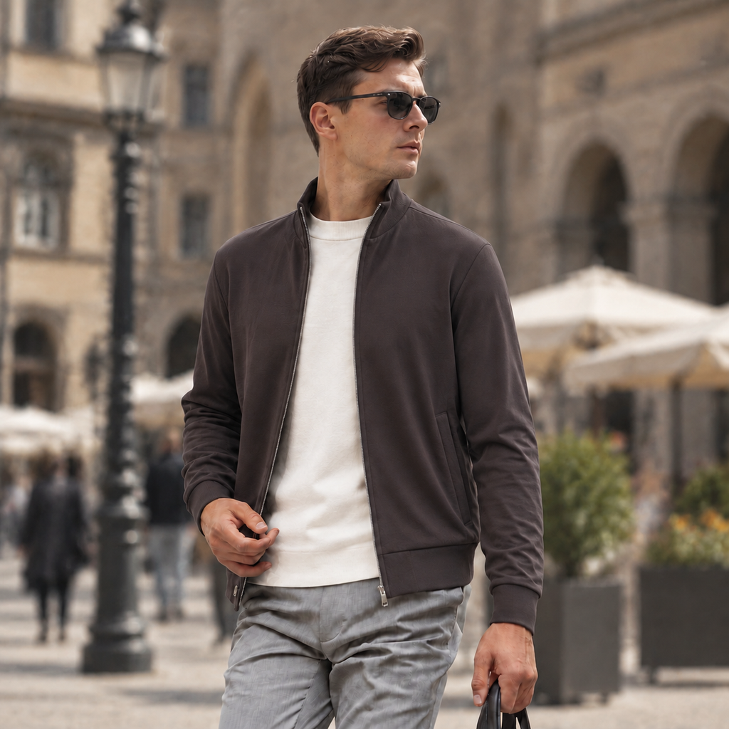 Boeveme Elevated Essentials Lightweight Modal Cotton Full-Zip Jacket – Soft Stretch Stand Collar Refined Casual Outerwear