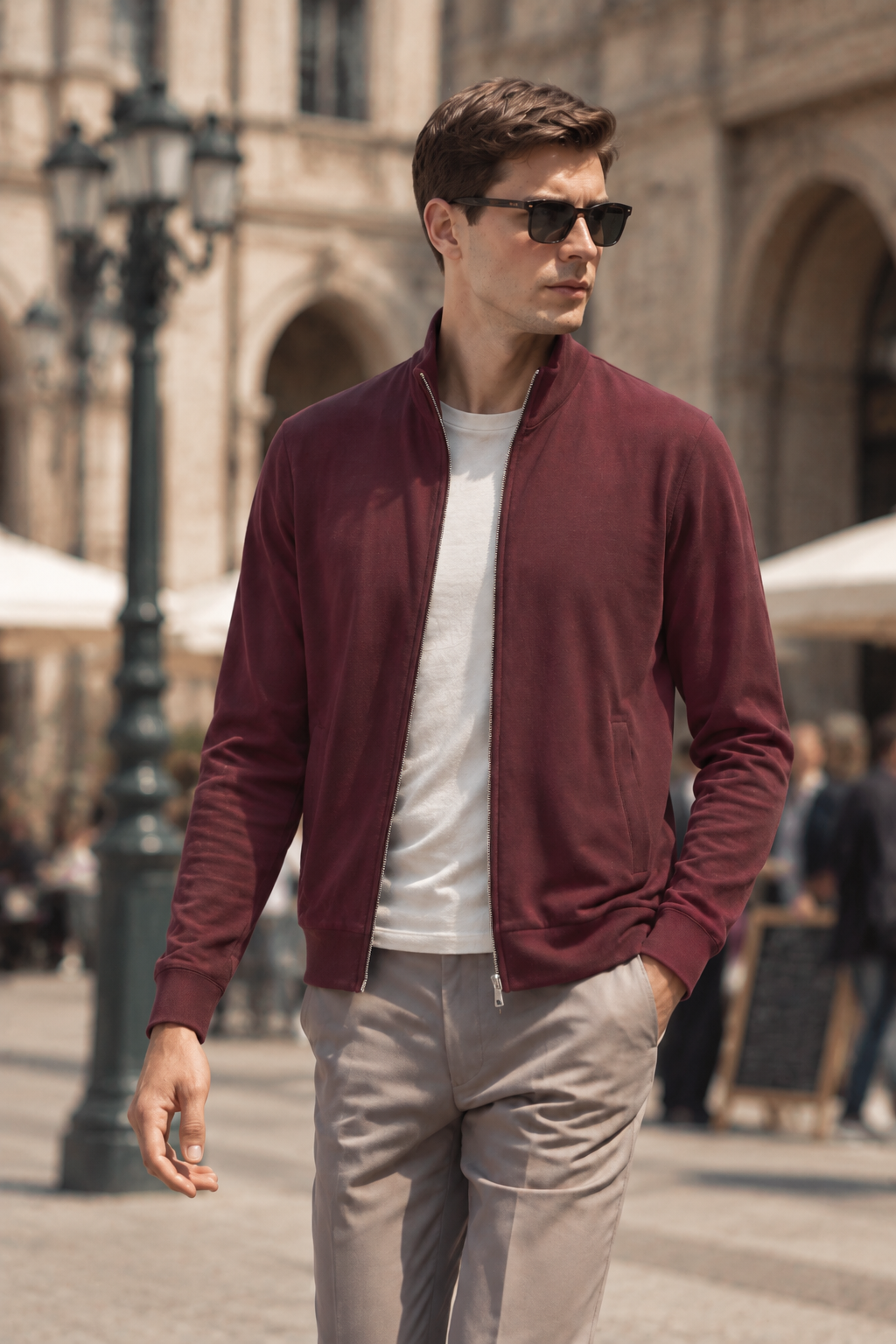 Boeveme Elevated Essentials Lightweight Modal Cotton Full-Zip Jacket – Soft Stretch Stand Collar Refined Casual Outerwear