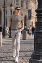 Boveme Men Quiet Luxury Short Sleeve Knit Tee | Wool Mulberry Silk Lyocell Blend Soft Lightweight Crew Neck Casual Daily T‑Shirt