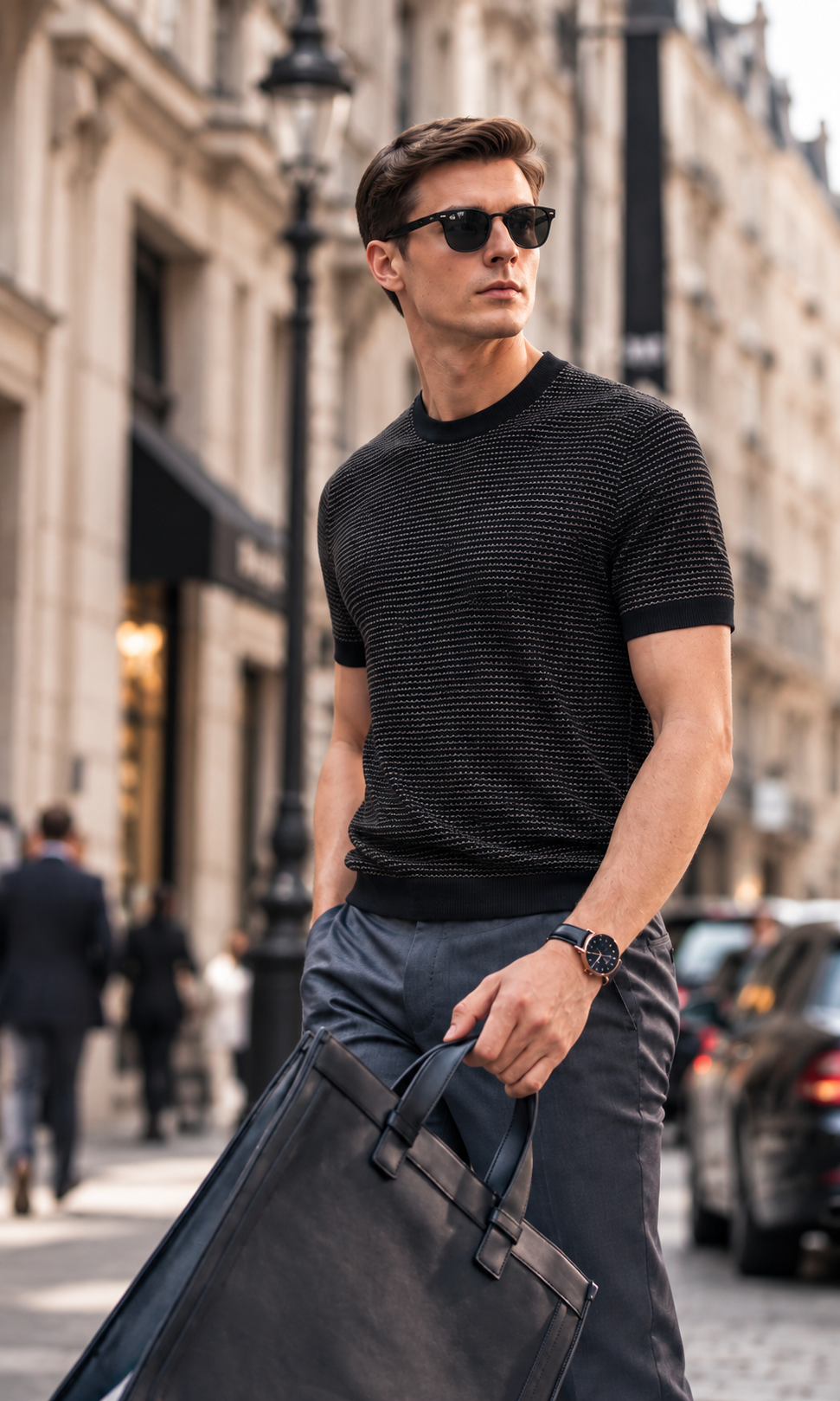 Boveme Men Quiet Luxury Short Sleeve Knit Tee | Wool Mulberry Silk Lyocell Blend Soft Lightweight Crew Neck Casual Daily T‑Shirt