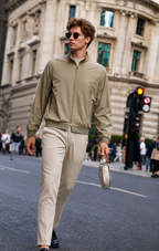 Stand Collar Rib Cuff Elastic Hem Zip Bomber Jacket