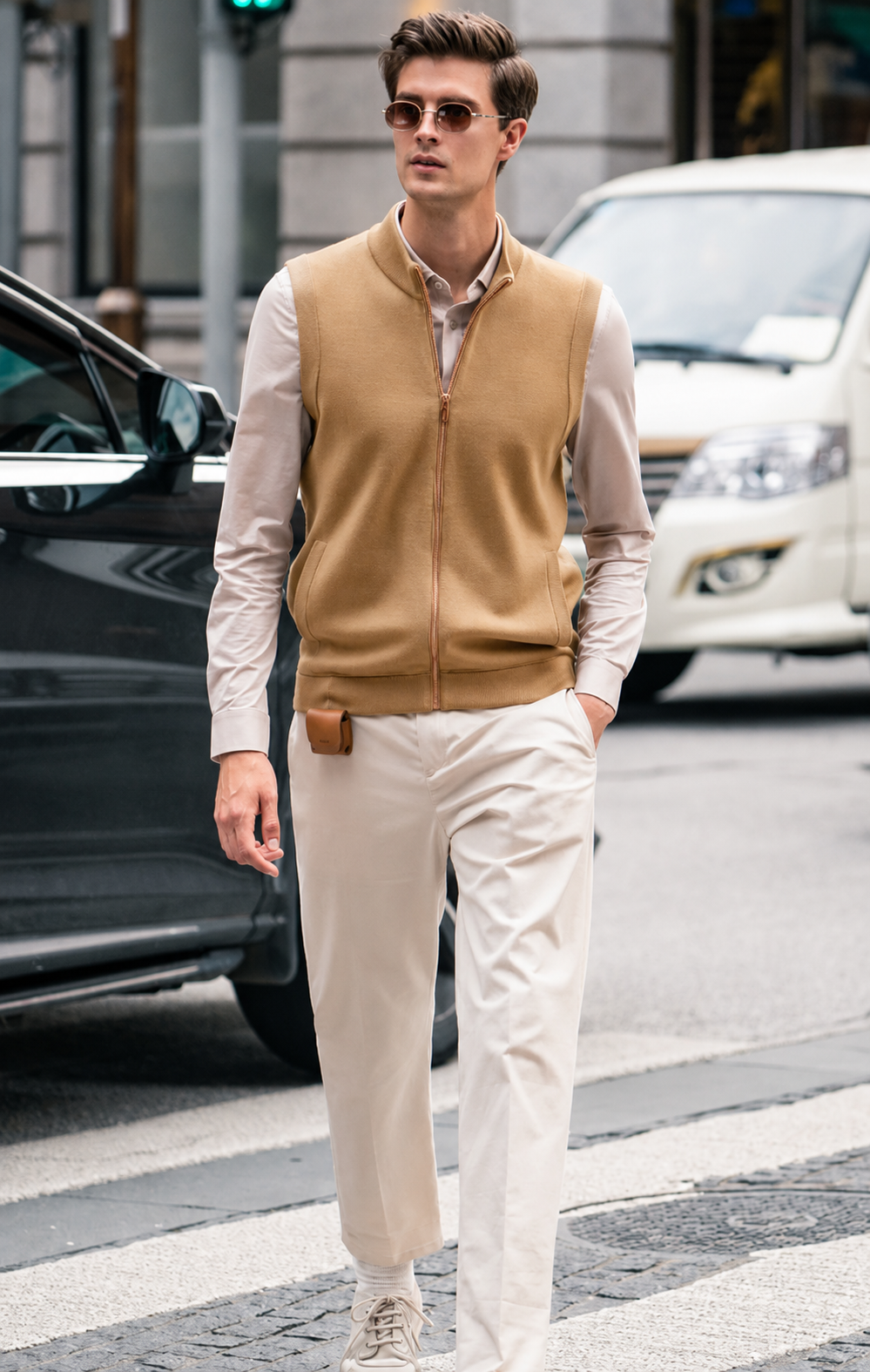 Stand Collar Zip Wool Knit Vests