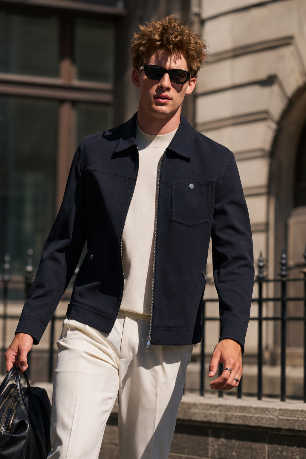 Lapel Zip Workwear Jacket with Chest Pocket