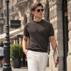 Men's 100% Merino Wool Mock Neck Knit T-Shirt, Soft Breathable Daily Commute Base Top