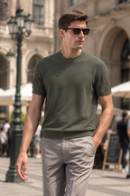 Men's 100% Merino Wool Mock Neck Knit T-Shirt, Soft Breathable Daily Commute Base Top