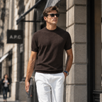 Men's 100% Merino Wool Mock Neck Knit T-Shirt, Soft Breathable Daily Commute Base Top