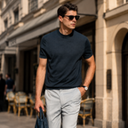 Men's 100% Merino Wool Mock Neck Knit T-Shirt, Soft Breathable Daily Commute Base Top