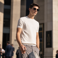 T-shirt en maille à col montant 100 % laine mérinos pour homme, haut doux, respirant, idéal comme sous-vêtement pour les trajets quotidiens
