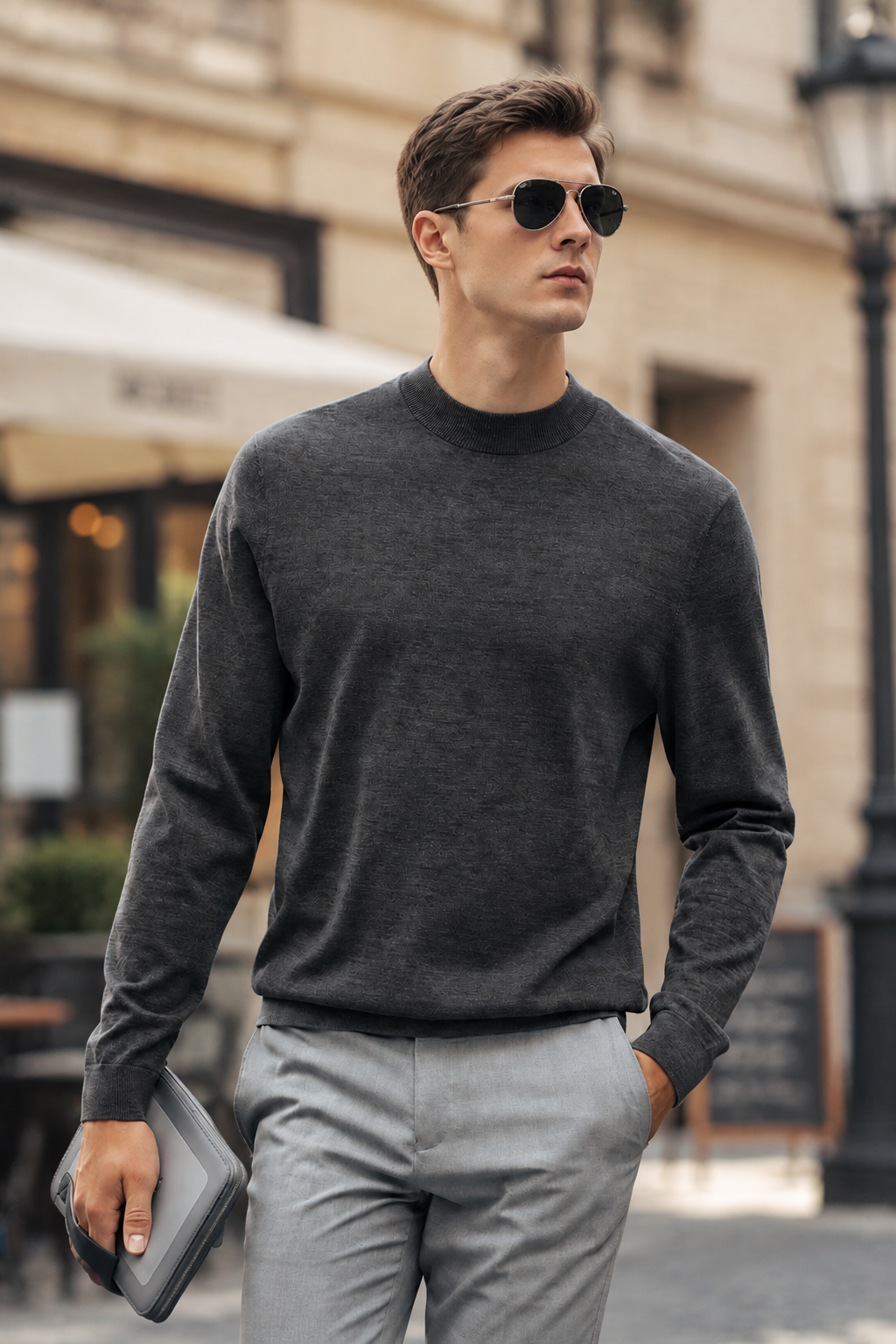 Pull col montant 100 % laine mérinos pour homme | Tricot doux de qualité supérieure