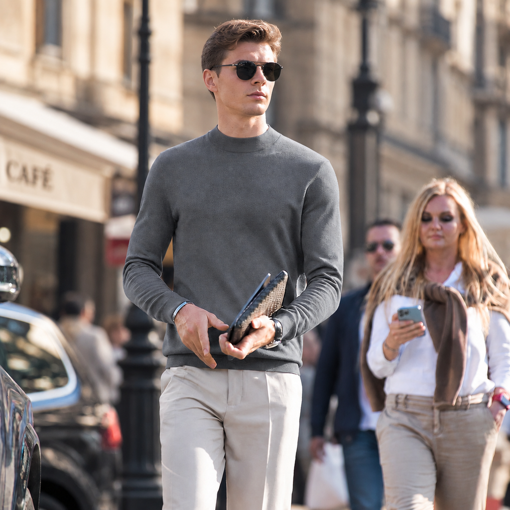 Pull col montant 100 % laine mérinos pour homme | Tricot doux de qualité supérieure