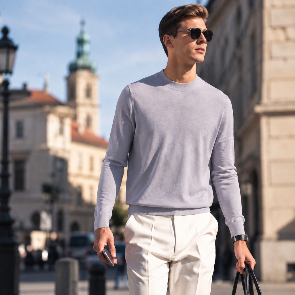 Pull col montant 100 % laine mérinos pour homme | Tricot doux de qualité supérieure
