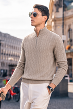 Premium Wool-Cashmere Cable Knit Half-Zip Sweater