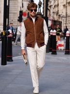 Suede & Wool-Knit Zip Vest