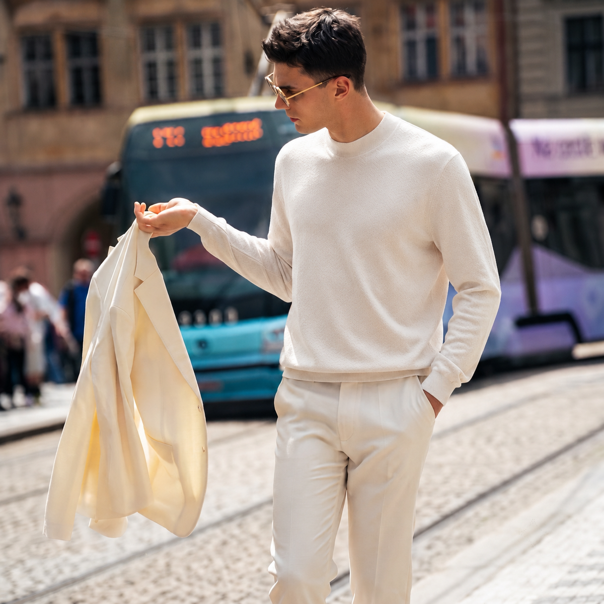 100% Merino Wool Textured Crewneck Sweater