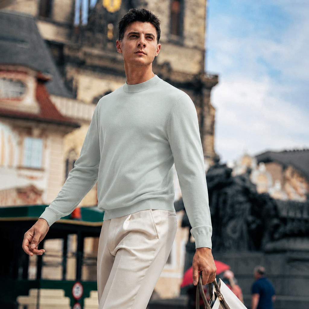 100% Merino Wool Mock Neck Sweater for Men | Soft Premium Knit Pullover