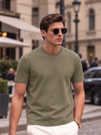 Boveme Men's Crew Neck Short Sleeve T-Shirt, Premium Cotton Modal and Spandex Blend, Soft Stretch Understated Quiet Luxury Everyday Basic Top