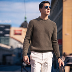 Men’s Premium 100% Wool Ribbed Mock Neck Sweater | Quiet Luxury Old‑Money Pullover