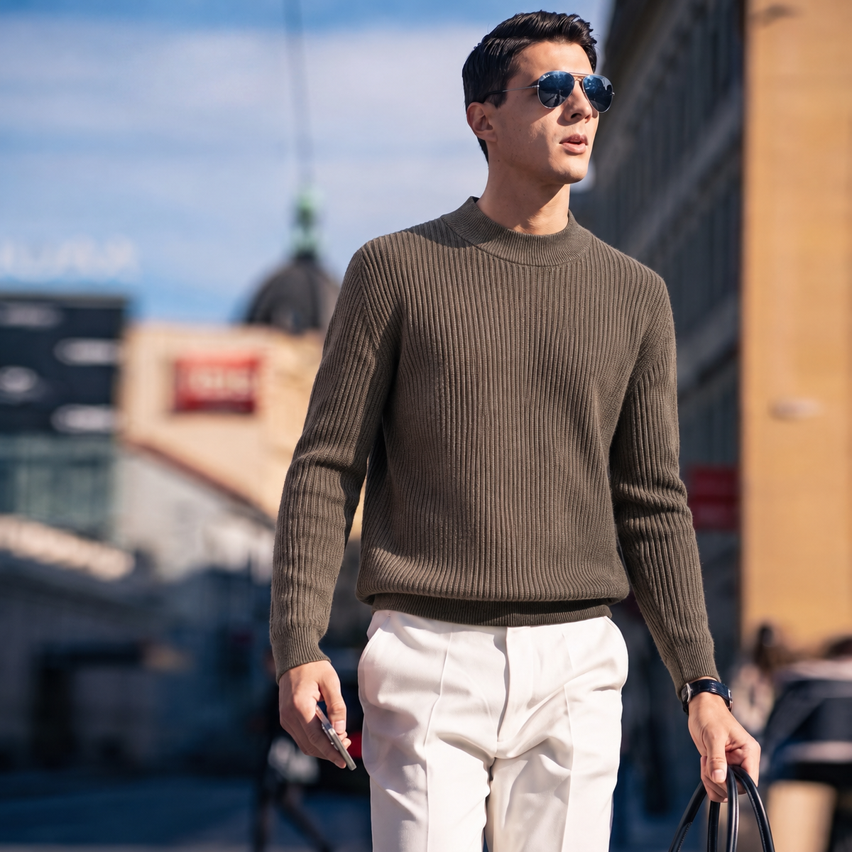 Men’s Premium 100% Wool Ribbed Mock Neck Sweater | Quiet Luxury Old‑Money Pullover