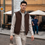 Men's Reversible Bomber Vest, Wool Mulberry Silk Blend, Quiet Luxury