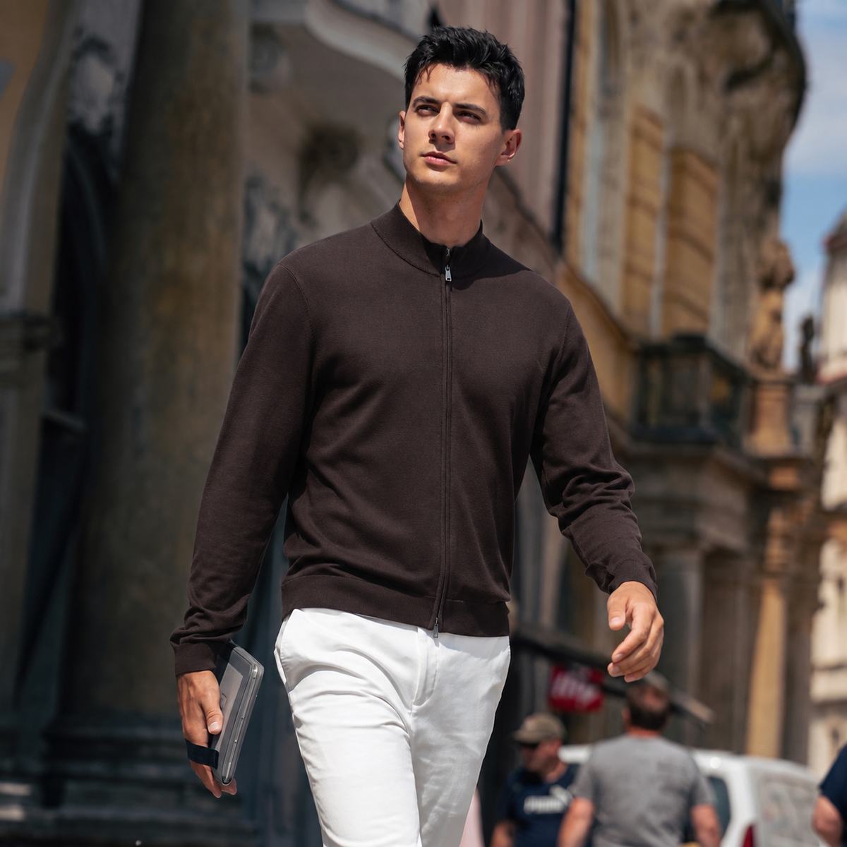 Premium Quiet‑Luxury Men Full‑Zip Mock Neck Sweate