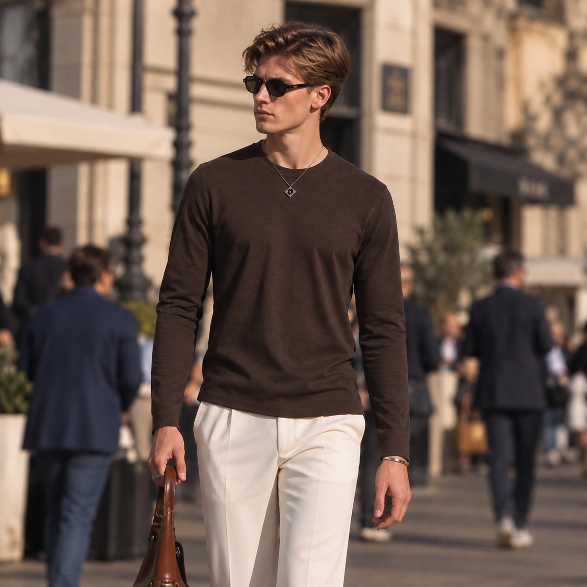 Luxe Cotton Modal Spandex Blend Men’s Long Sleeve Crew Neck Top, Silky Smooth Stretch Breathable Everyday Layering Essential