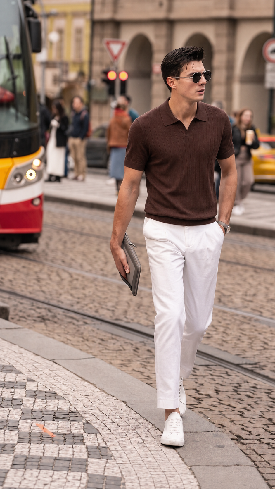 Cotton-Silk Open Collar Knit Polo