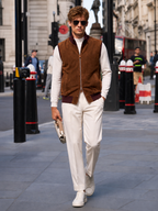 Suede & Wool-Knit Zip Vest
