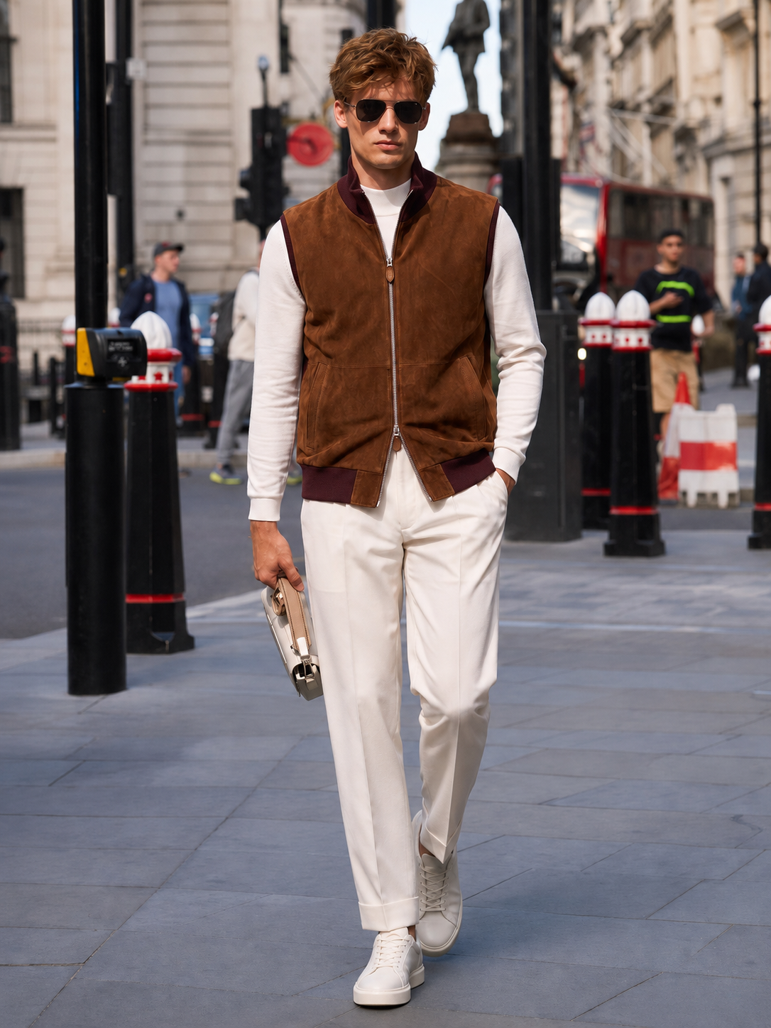 Suede & Wool-Knit Zip Vest