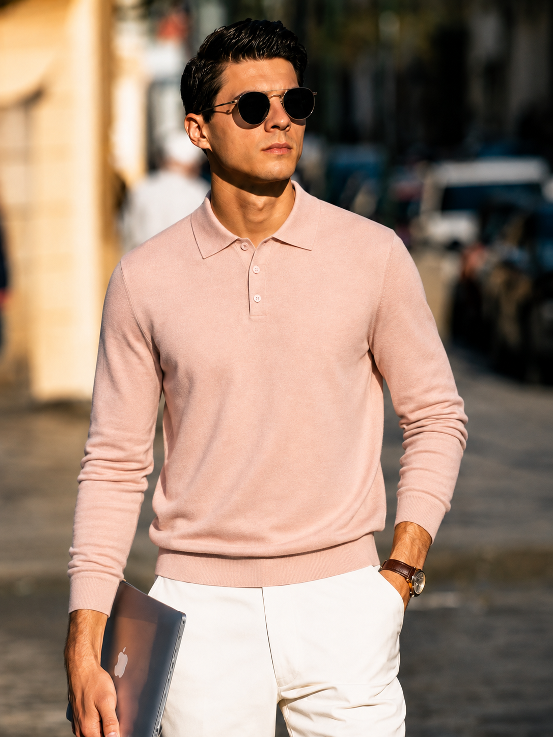 Wool-Cashmere Long-Sleeve Polo