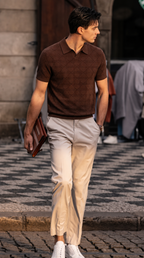 Cotton-Silk Textured Knit Polo
