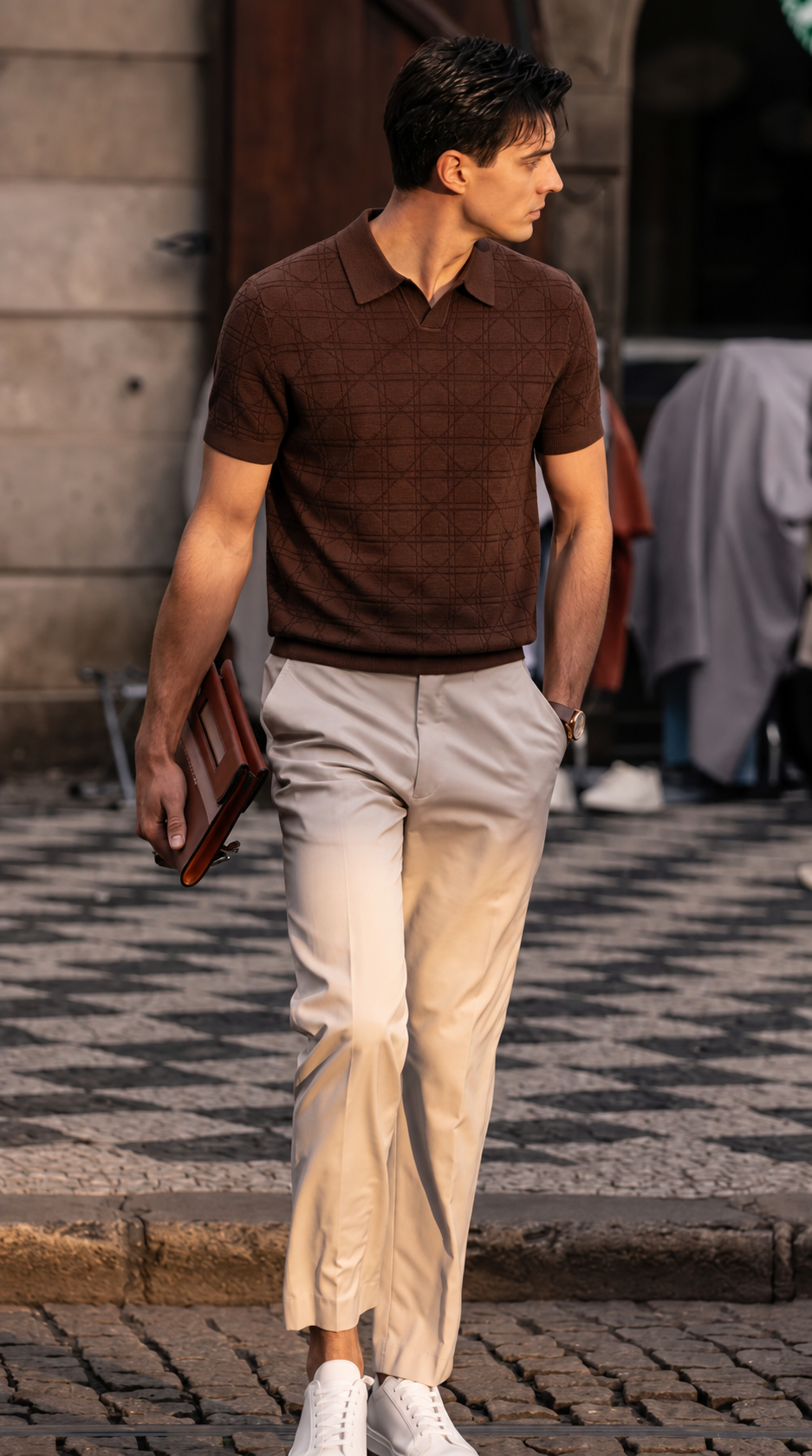 Cotton-Silk Textured Knit Polo