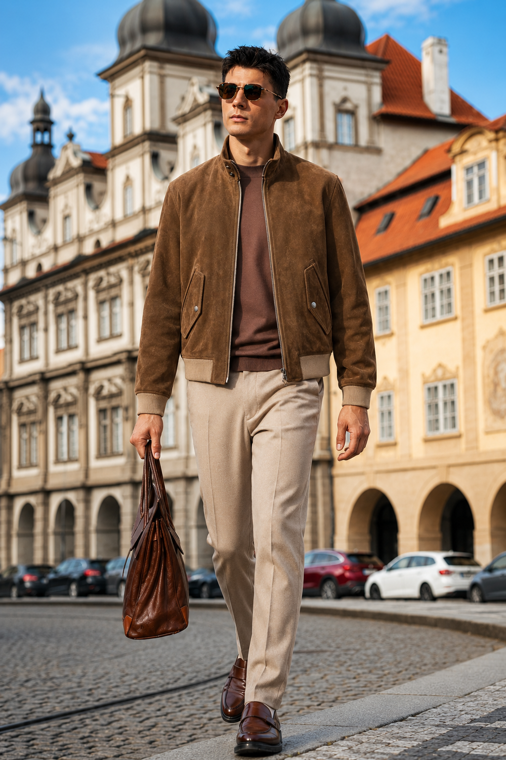 Suede Stand-Collar Blouson Jacket