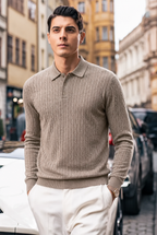 100% Merino Wool Cable-Knit Polo Sweater