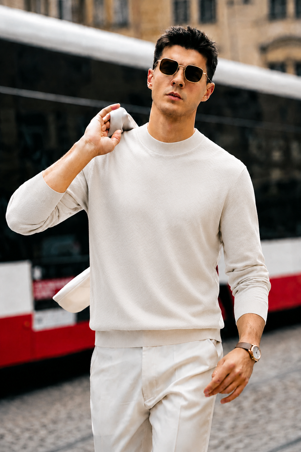 100% Merino Wool Textured Crewneck Sweater